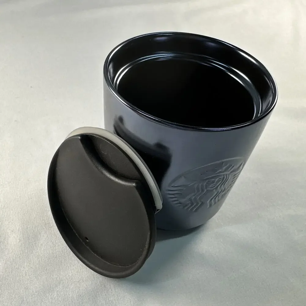 Starbucks 2020 8 oz Iridescent Blue Ceramic Canister w/ Lid Embossed Siren Logo